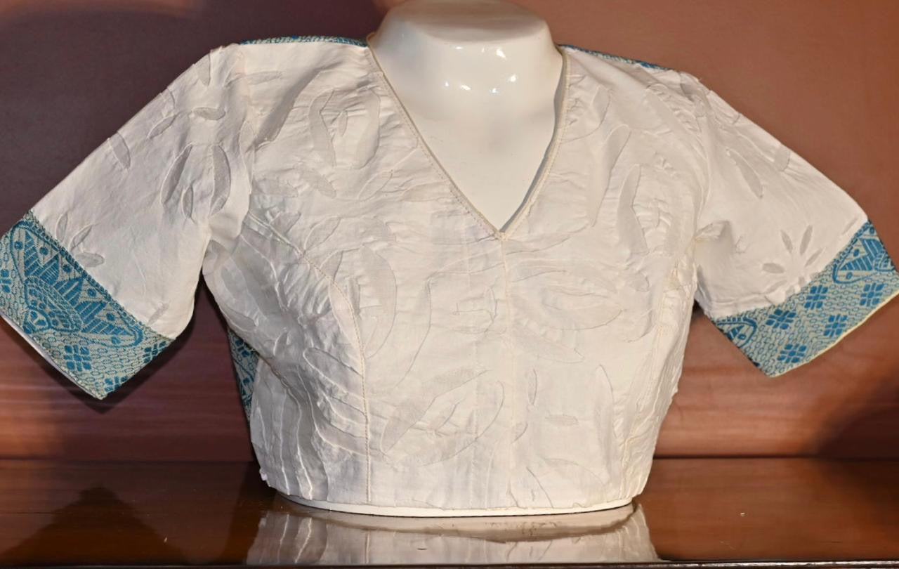 ASSAMESE JAPI DESIGNED BLOUSE FUSED WITH APPLIQUE/CUT WORK FABRIC OF RAJASTHAN